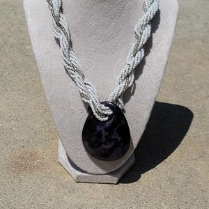 Vtg Beaded Braided Necklace With Pendant